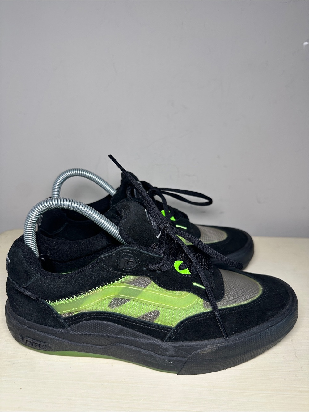 Vans Wayvee Glow Skulls Black and Neon Green pop cush Skate Shoes